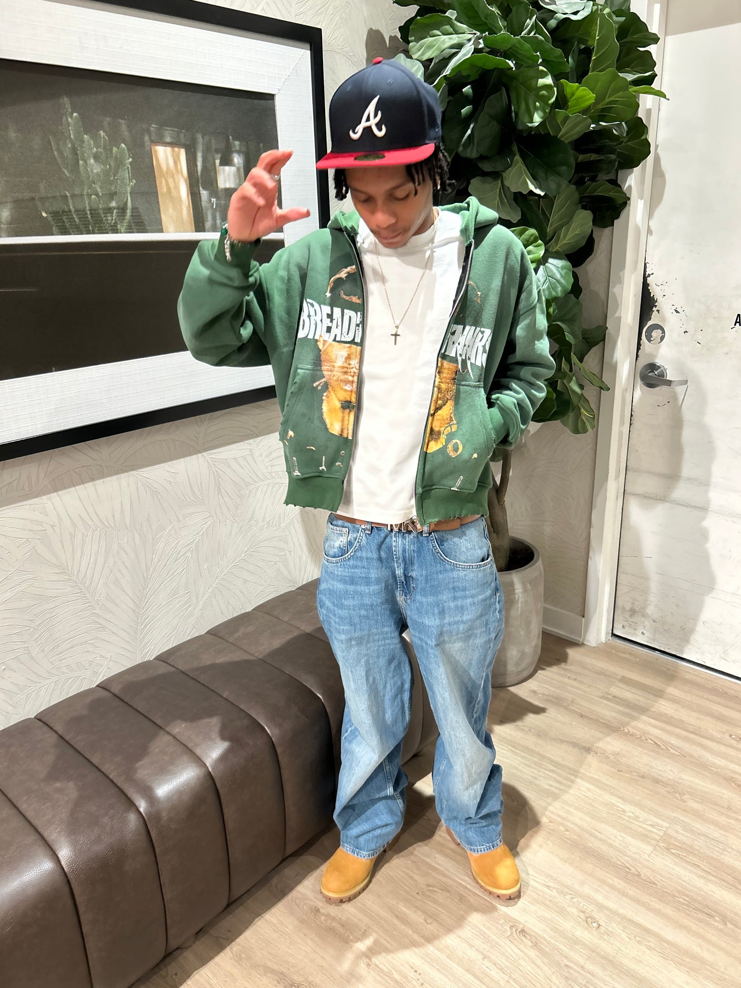 Bread Winnrs Emerald Green Acid Wash Zip-Up