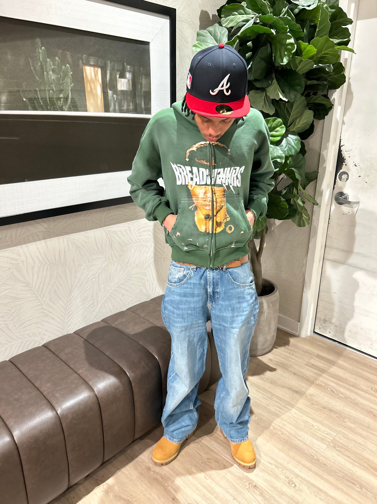Bread Winnrs Emerald Green Acid Wash Zip-Up