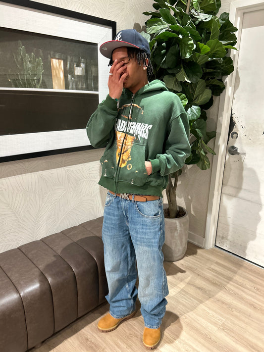 Bread Winnrs Emerald Green Acid Wash Zip-Up